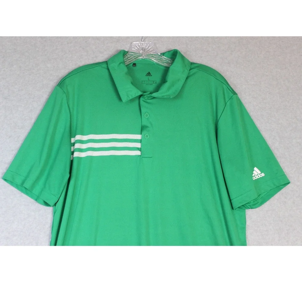 Adidas Mens Green 3-Stripes Chest Dri-fit Golf‎ Polo Sport Shirt Size Large